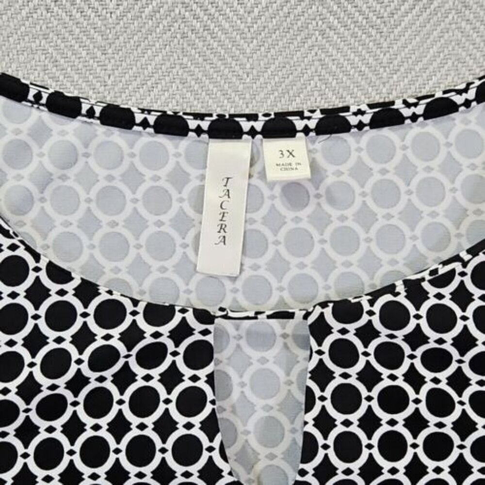 Tacera Dress Women's 3X Black White Geometric Shift Midi 3/4 Sleeve Comfort EUC - Picture 6 of 10